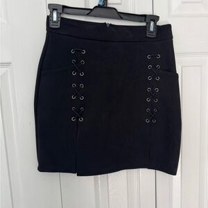 Black Lace-Up Mini Skirt